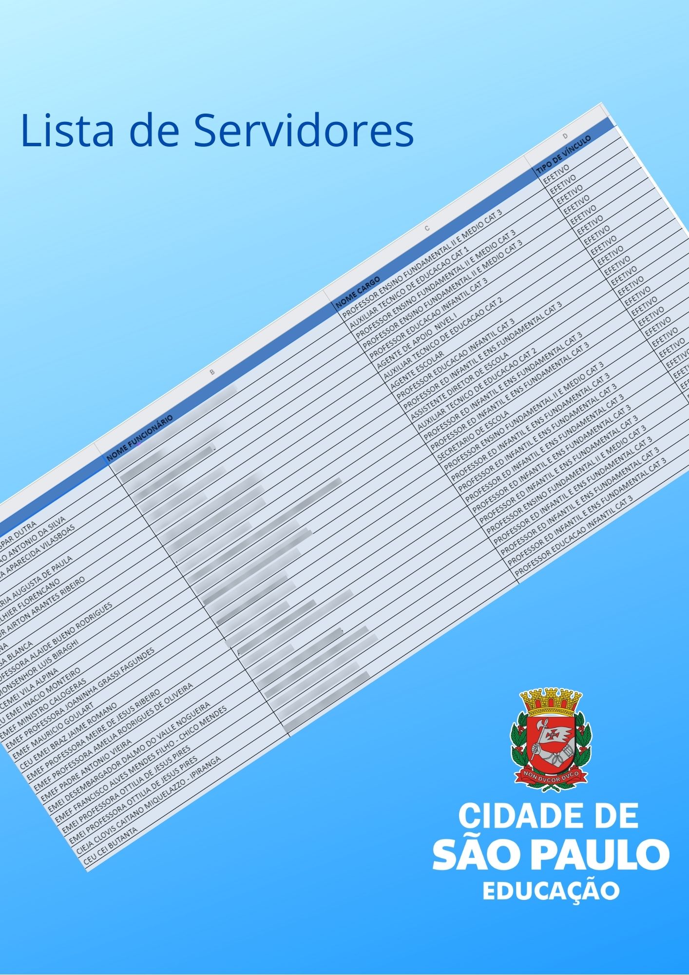 arquivos em formatos diversos com a Relação Geral de Servidores Públicos lotados na Secretaria Municipal de Educação
