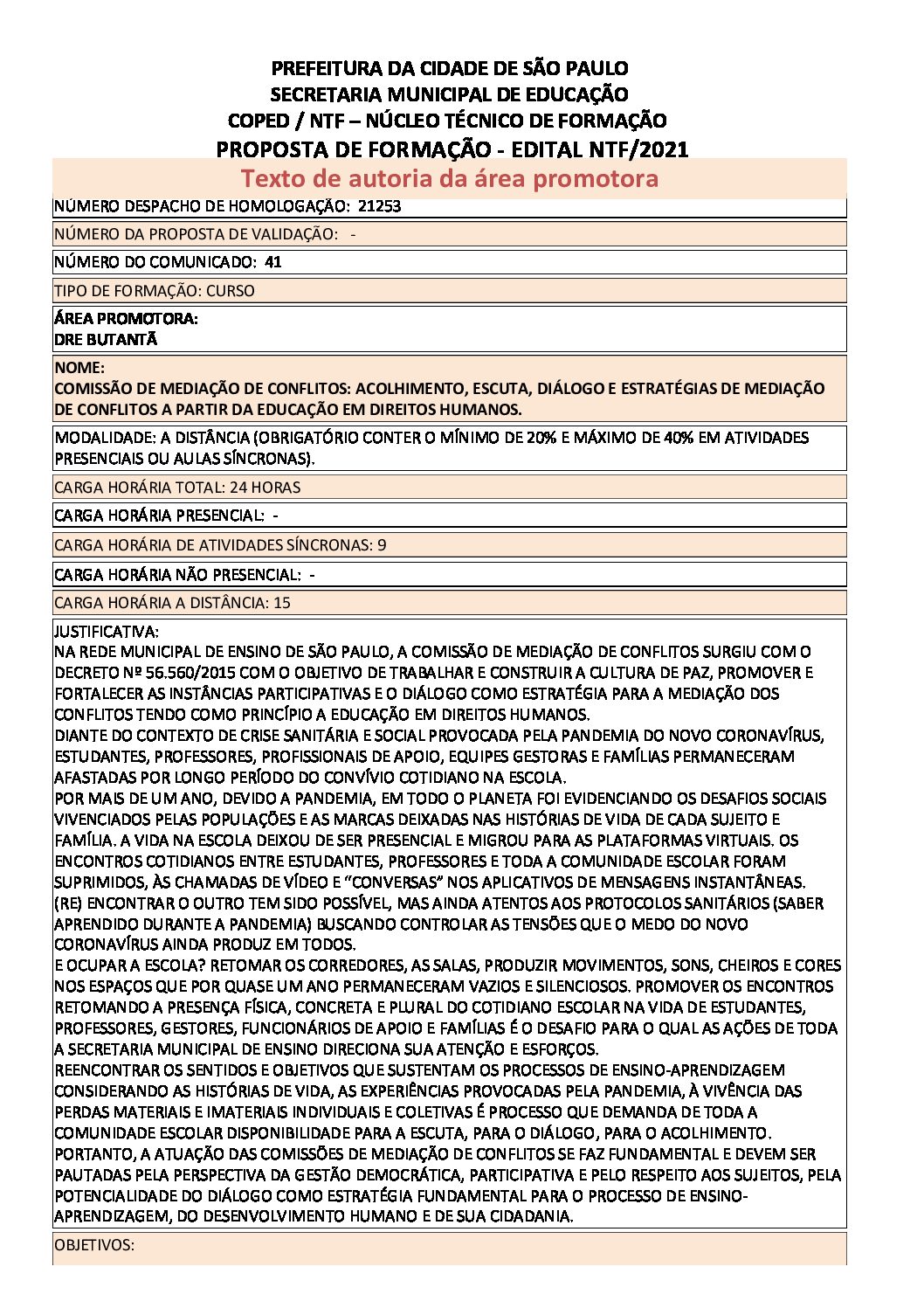 Proposta de formação homologada pela SME.