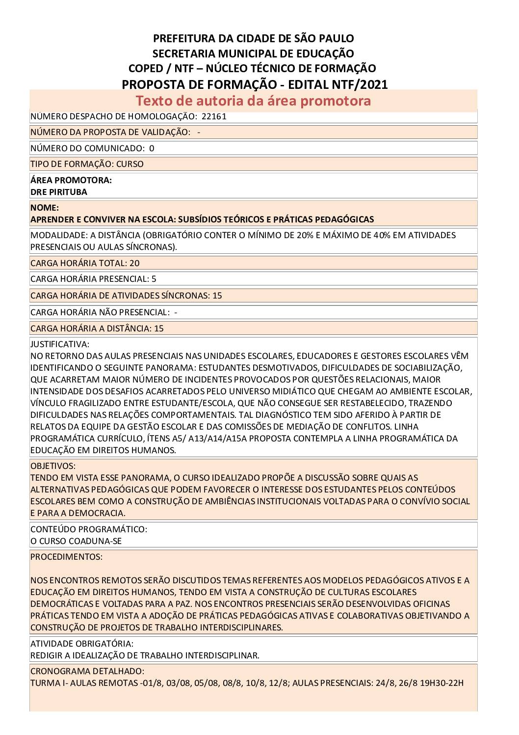PDF com informações sobre o curso: APRENDER E CONVIVER NA ESCOLA: SUBSÍDIOS TEÓRICOS E PRÁTICAS PEDAGÓGICAS