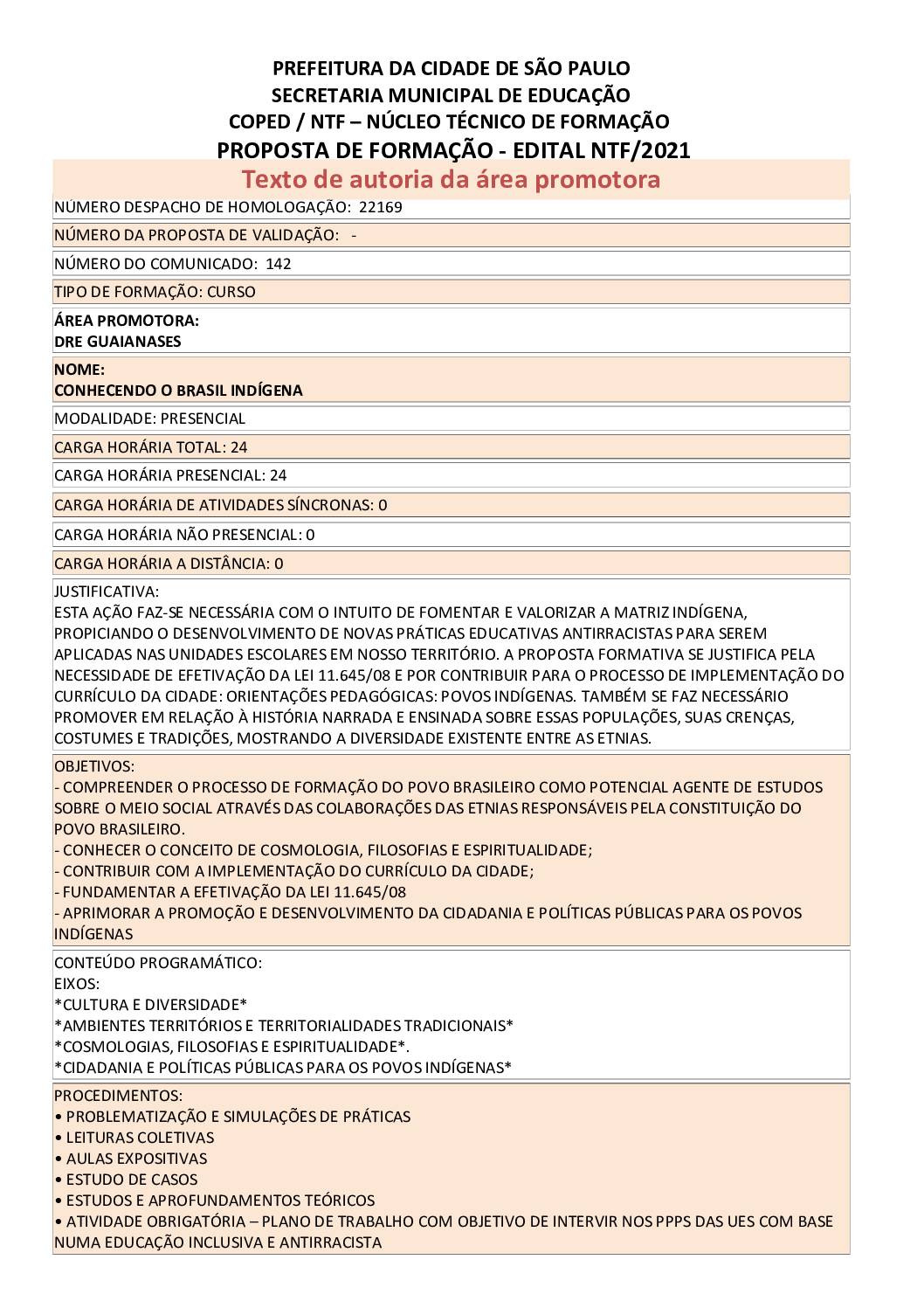 PDF com informações sobre o curso: CONHECENDO O BRASIL INDÍGENA