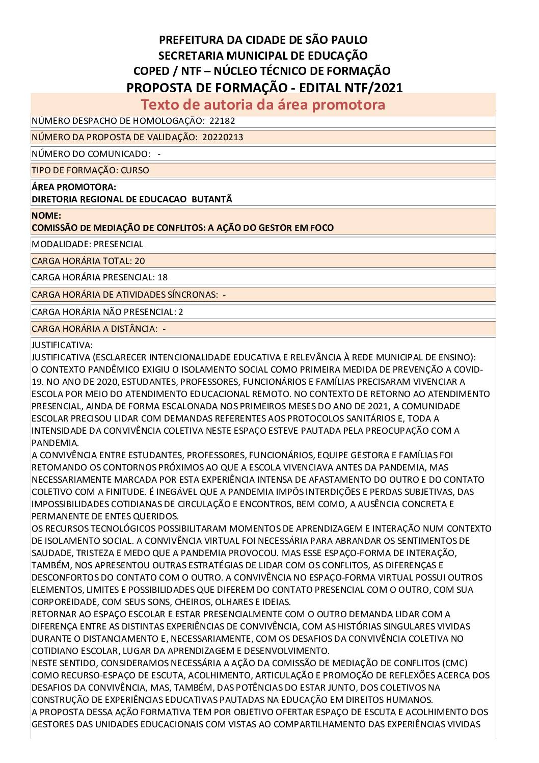 PDF com informações sobre o curso: COMISSÃO DE MEDIAÇÃO DE CONFLITOS: A AÇÃO DO GESTOR EM FOCO