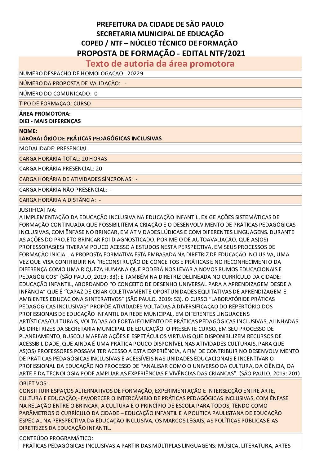 PDF com informações sobre o curso: LABORATÓRIO DE PRÁTICAS PEDAGÓGICAS INCLUSIVAS