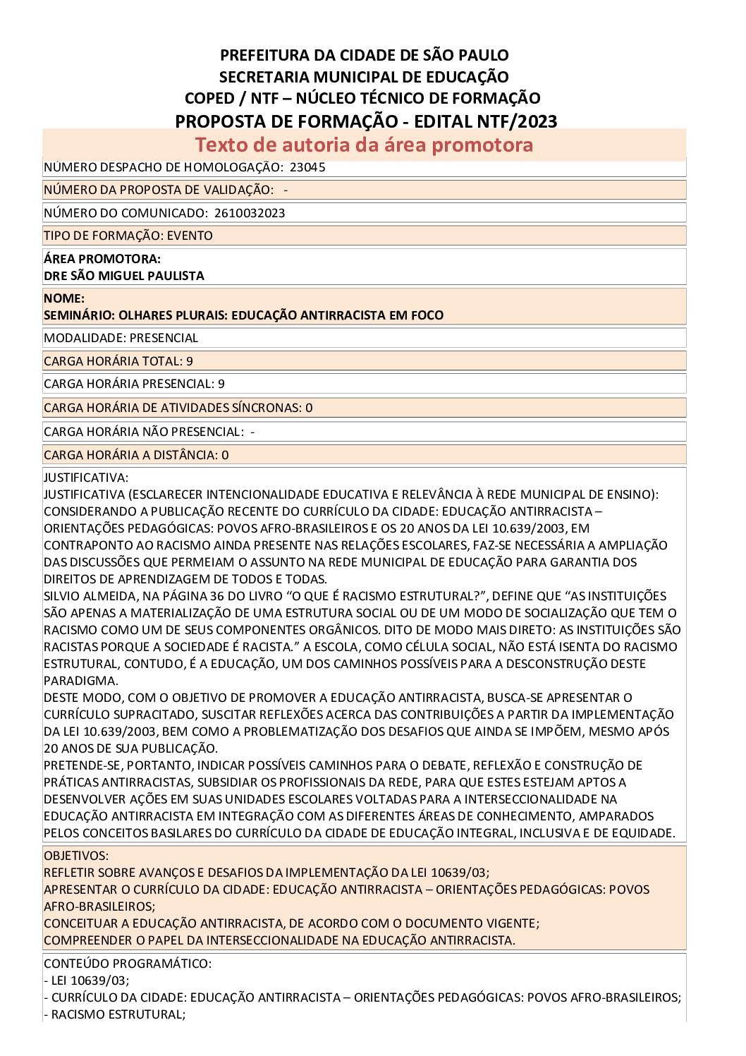 PDF com informações do evento: SEMINÁRIO: OLHARES PLURAIS: EDUCAÇÃO ANTIRRACISTA EM FOCO
