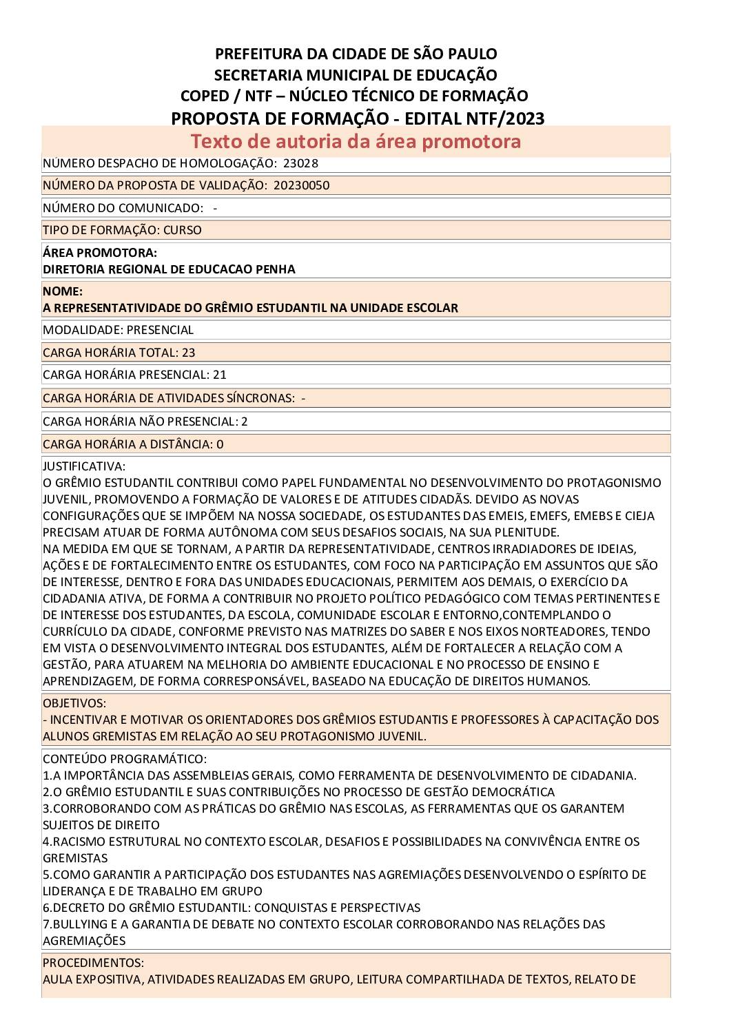 PDF com informações sobre o curso: A REPRESENTATIVIDADE DO GREMIO ESTUDANTIL NA UNIDADE ESCOLAR