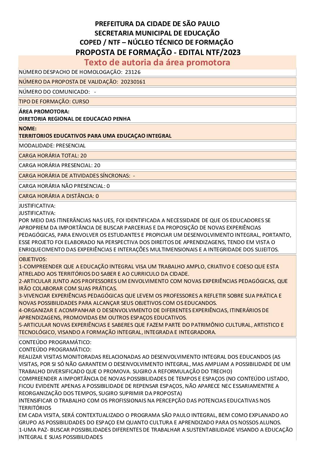 PROPOSTA FORMATIVA HOMOLOGADA PELA SME.