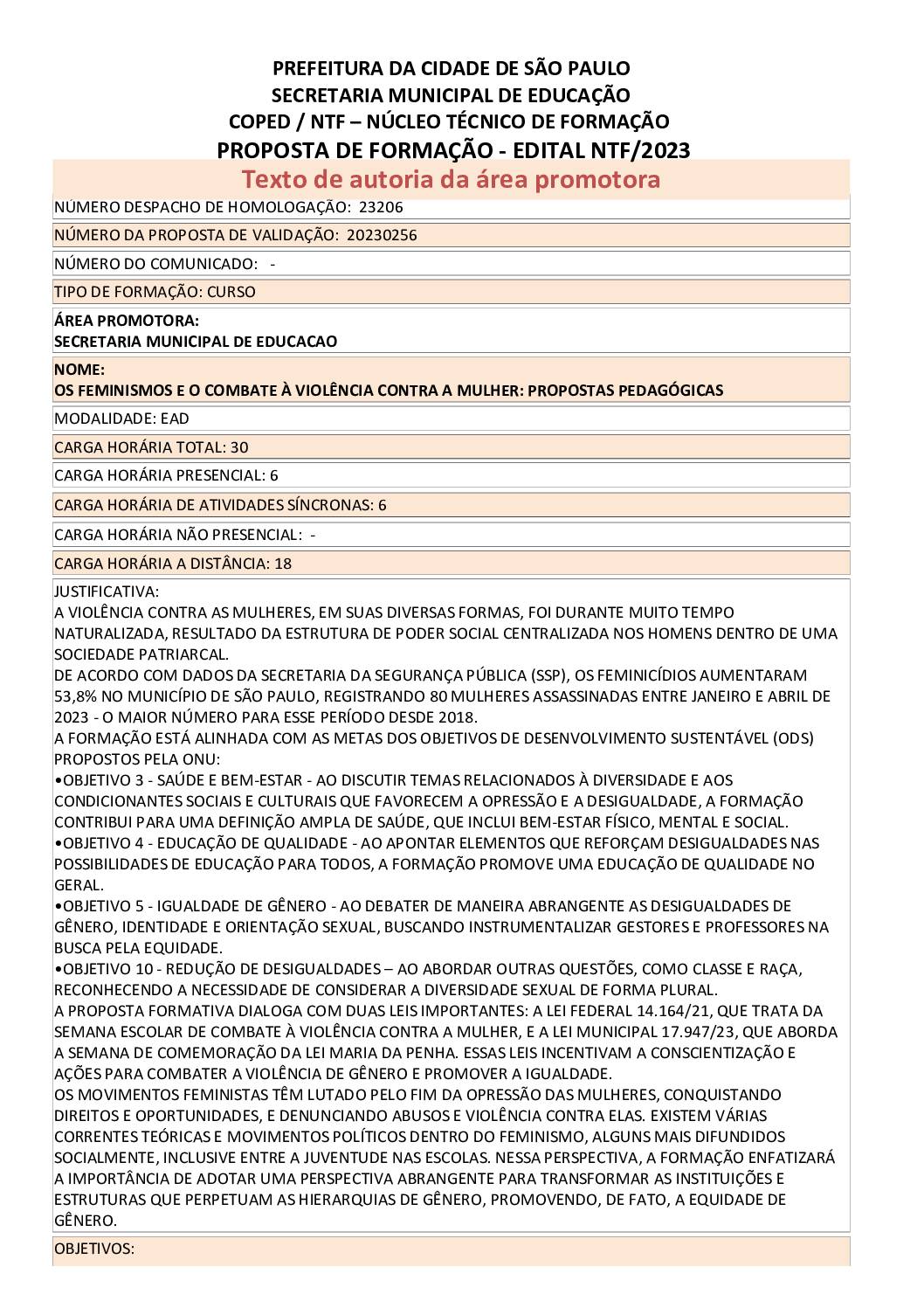 
Proposta Formativa Homologada pela SME.