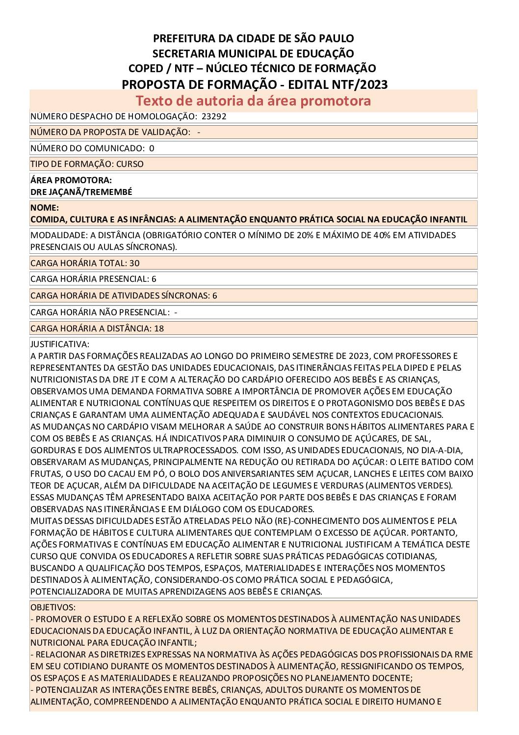 Proposta Fomativa Homologada pela SME.