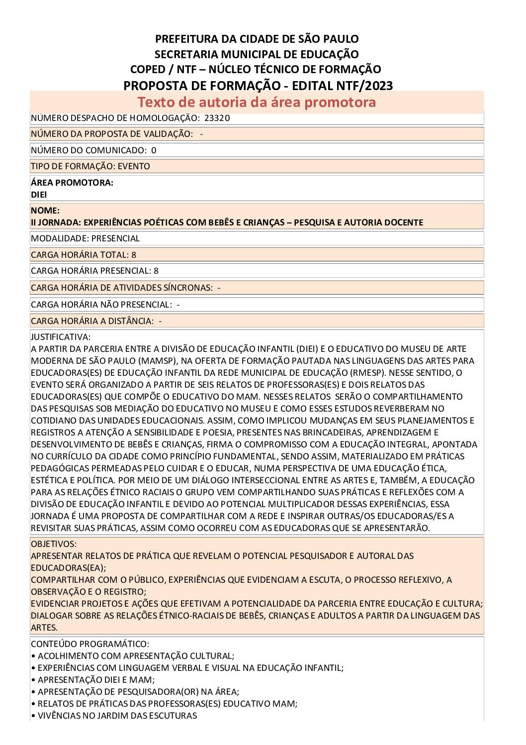 PROPOSTA FORMATIVA HOMOLOGADA PELA SME.