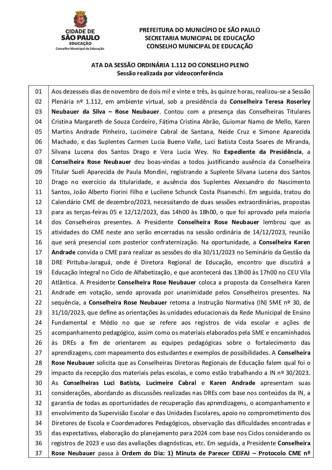 Ata Pleno CME – Sessão Ordinária nº 1.112 – 16/11/2023