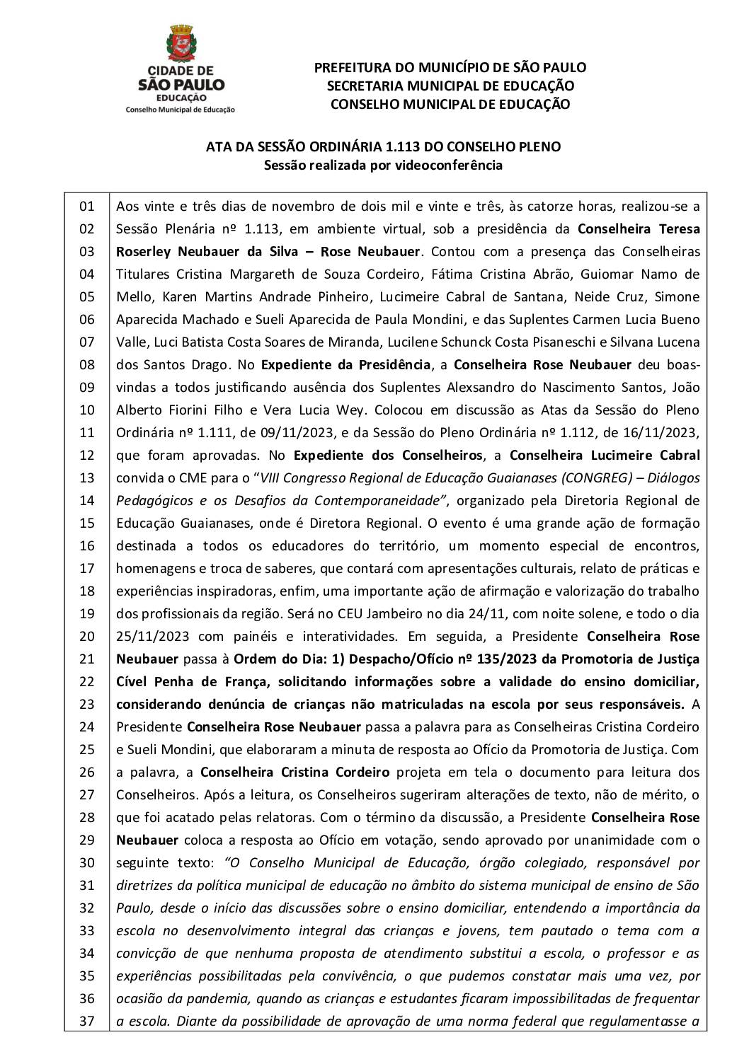 Ata Pleno CME – Sessão Ordinária nº 1.113 – 23/11/2023