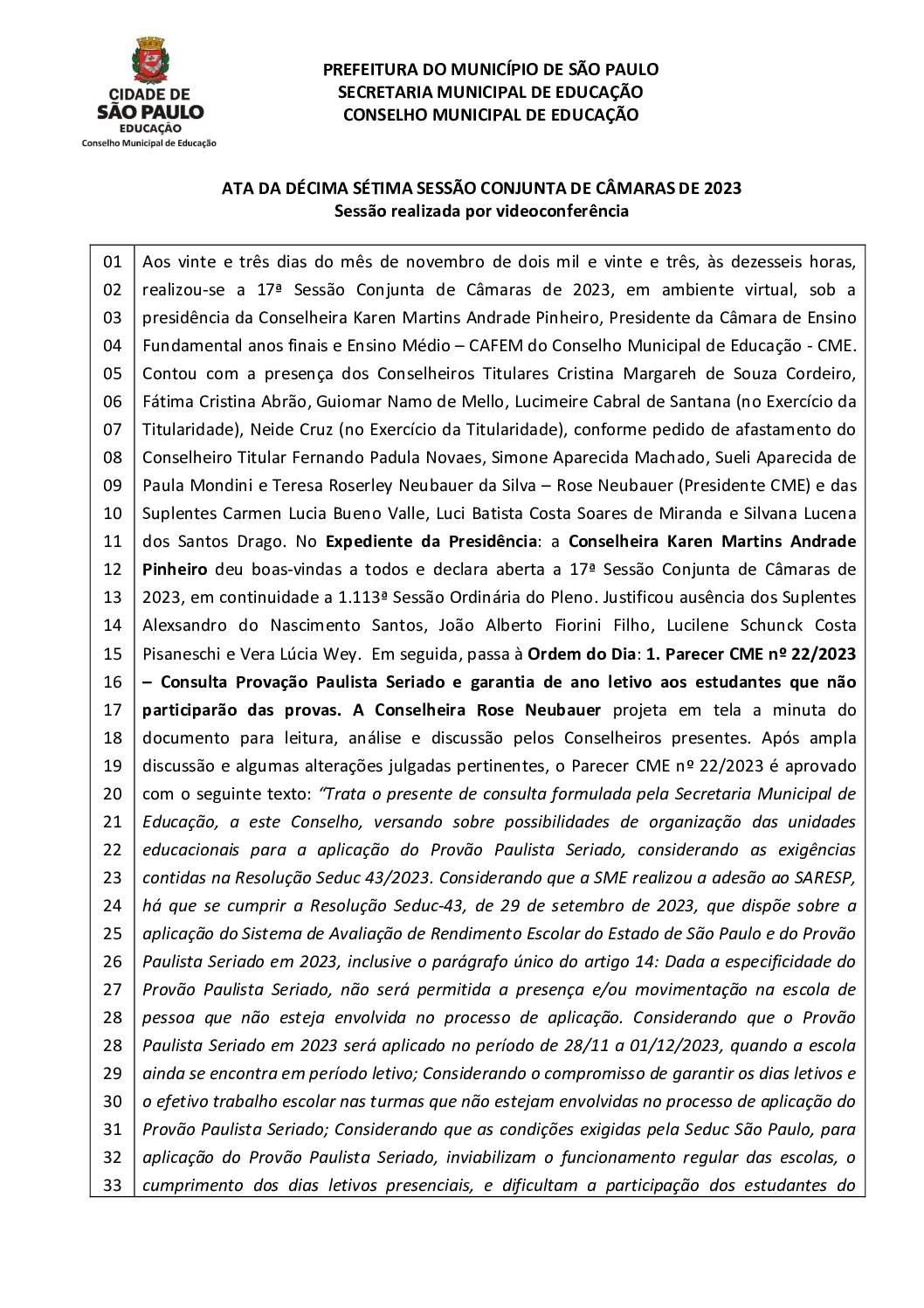 Ata Pleno CME – Sessão Conjunta de Câmaras nº 17/2023 – 23/11/2023