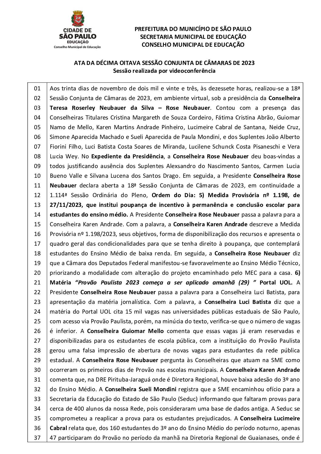 Ata Pleno CME – Sessão Conjunta de Câmaras nº 18/2023 – 30/11/2023