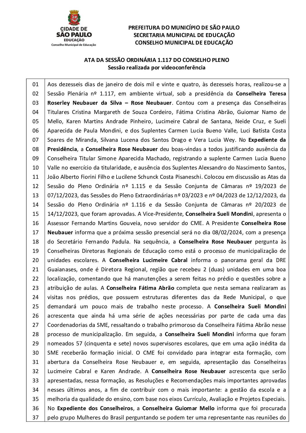 Ata Pleno CME – Sessão Ordinária nº 1.117 – 16/01/2024