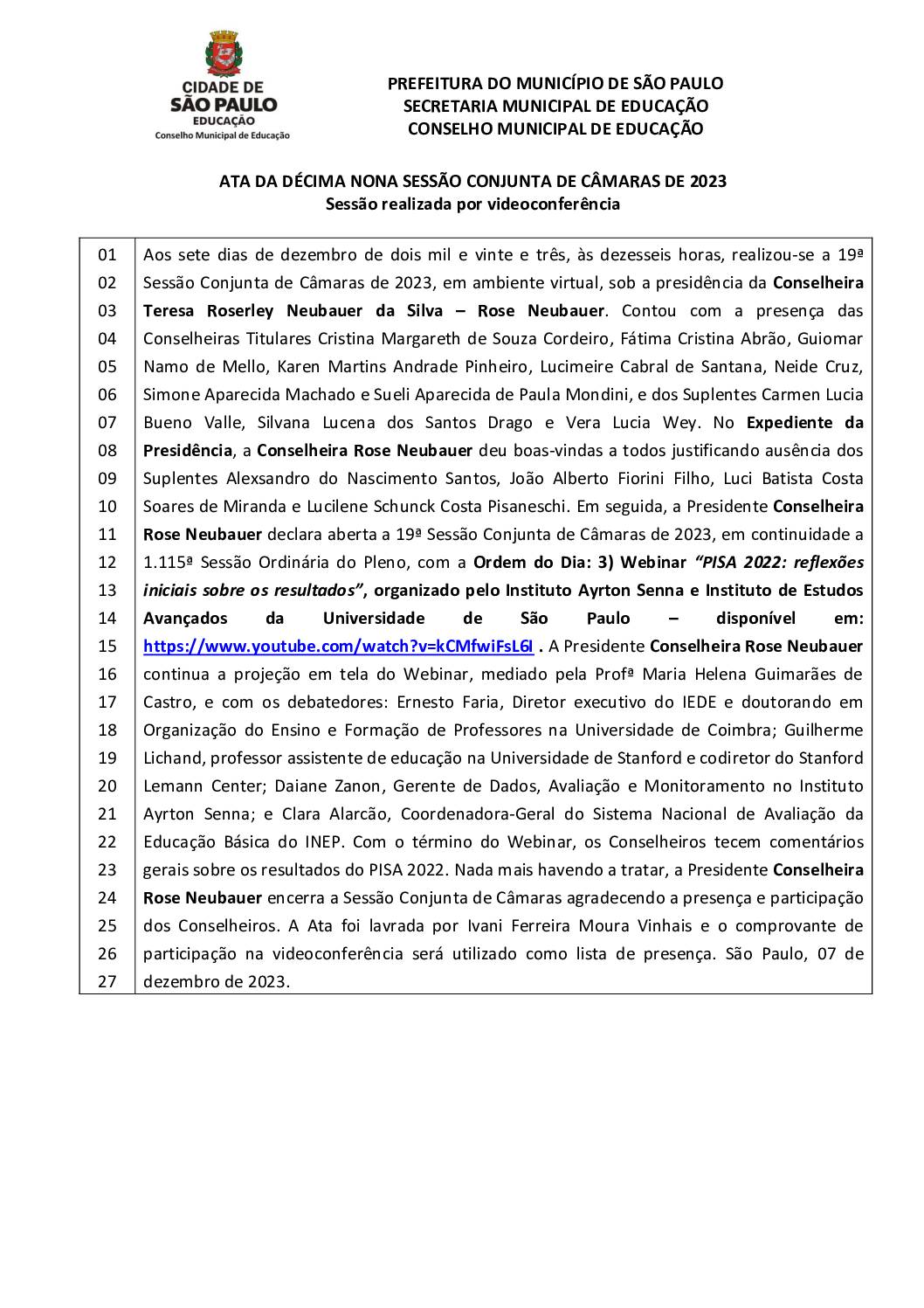Ata Pleno CME – Sessão Conjunta de Câmaras nº 19/2023 – 07/12/2023