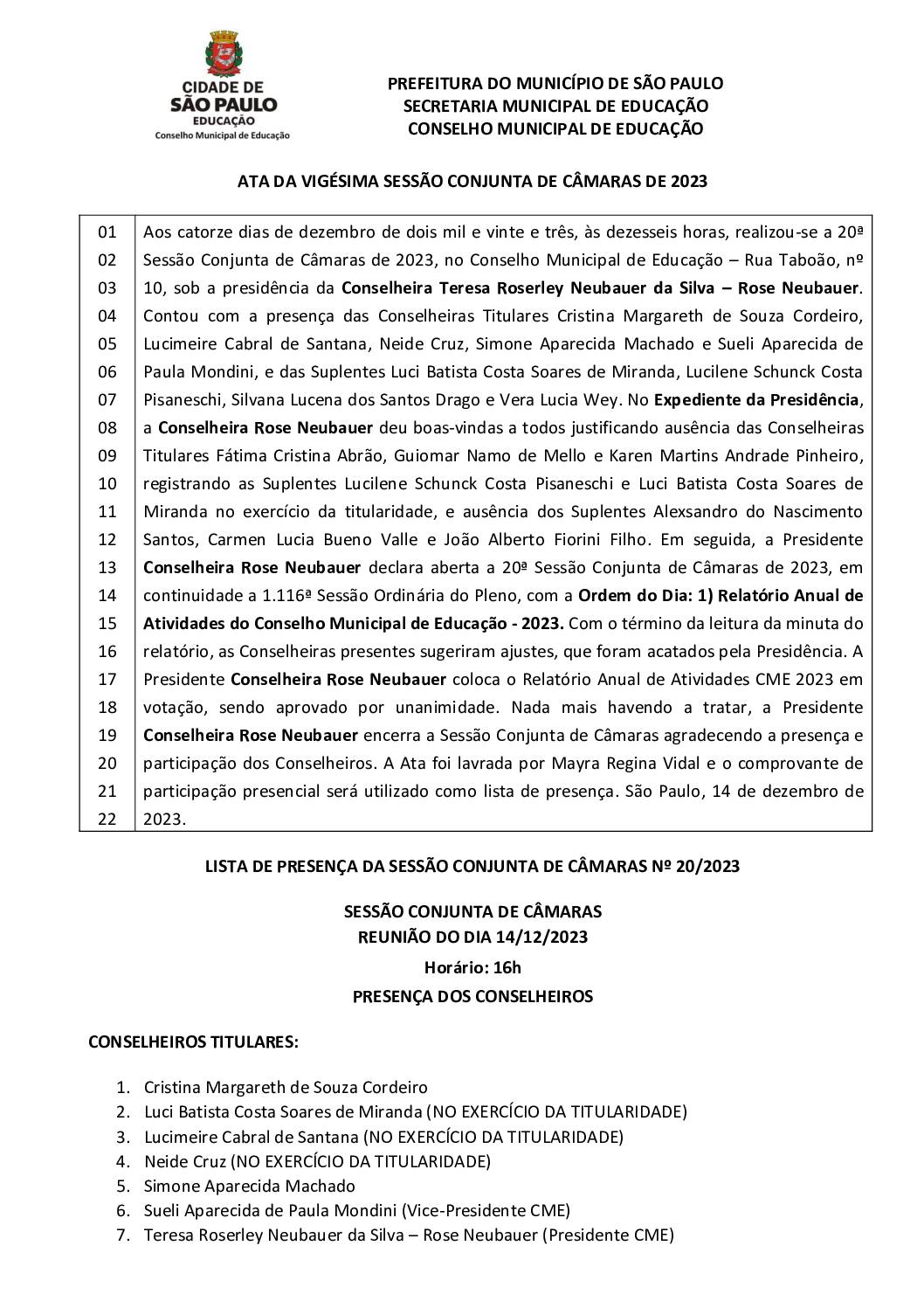 Ata Pleno CME – Sessão Conjunta de Câmaras nº 20/2023 – 14/12/2023