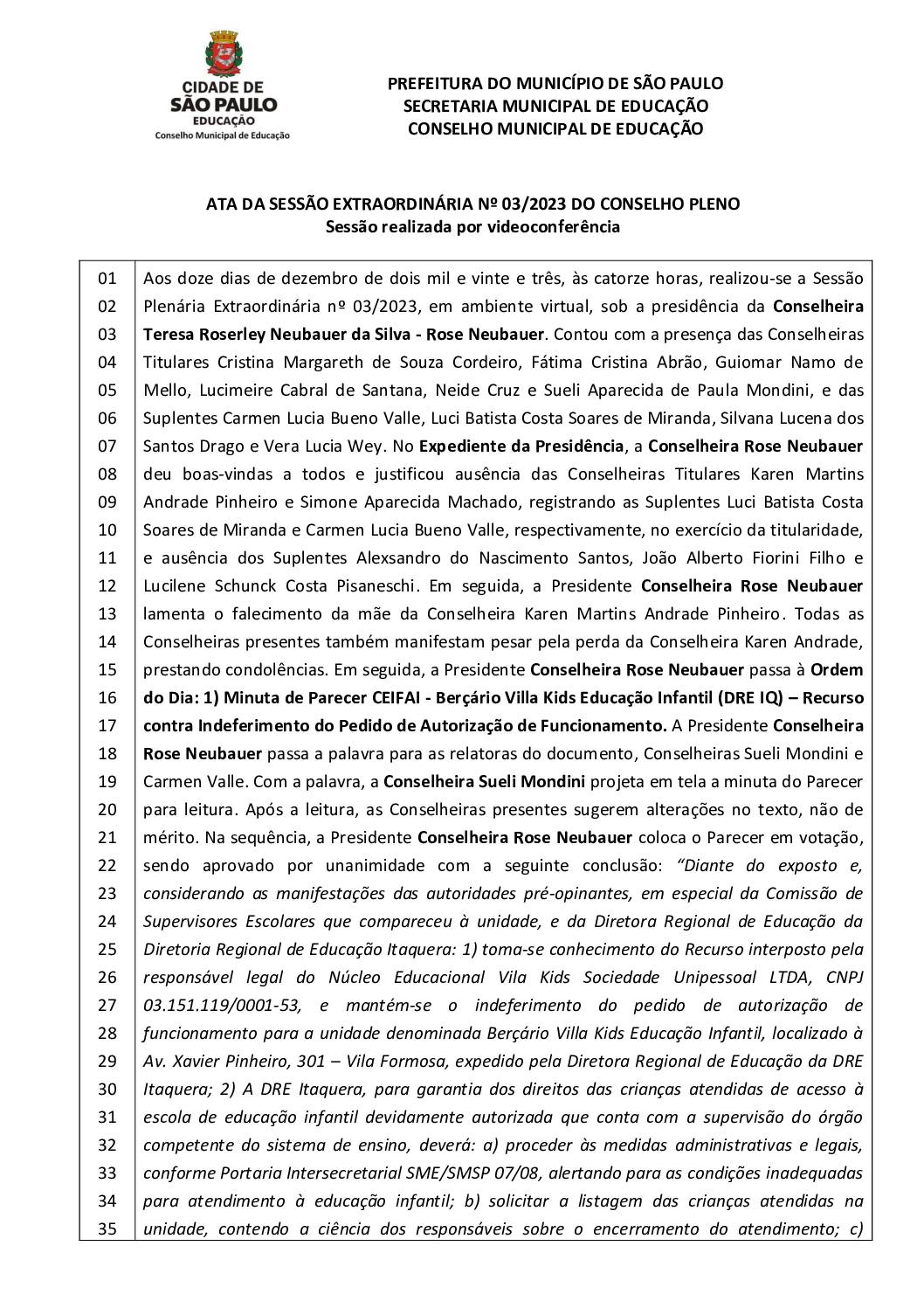 Ata Pleno CME – Sessão Extraordinária nº 03/2023 – 12/12/2023