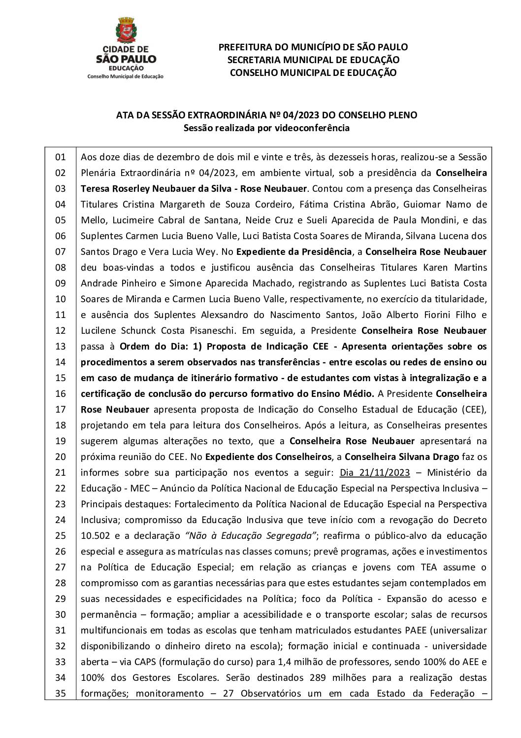 Ata Pleno CME – Sessão Extraordinária nº 04/2023 – 12/12/2023