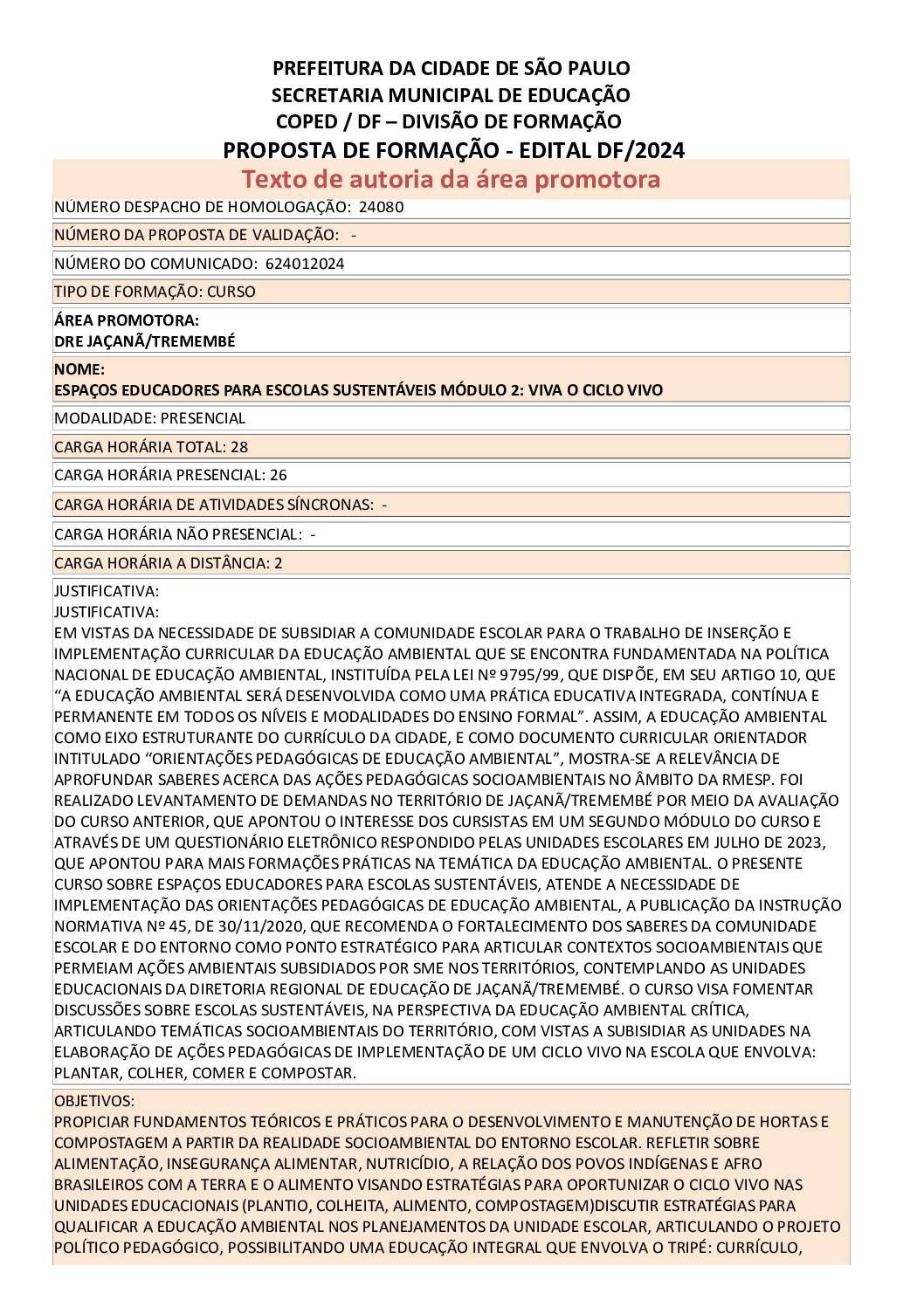 Proposta Formativa Homologada pela SME
