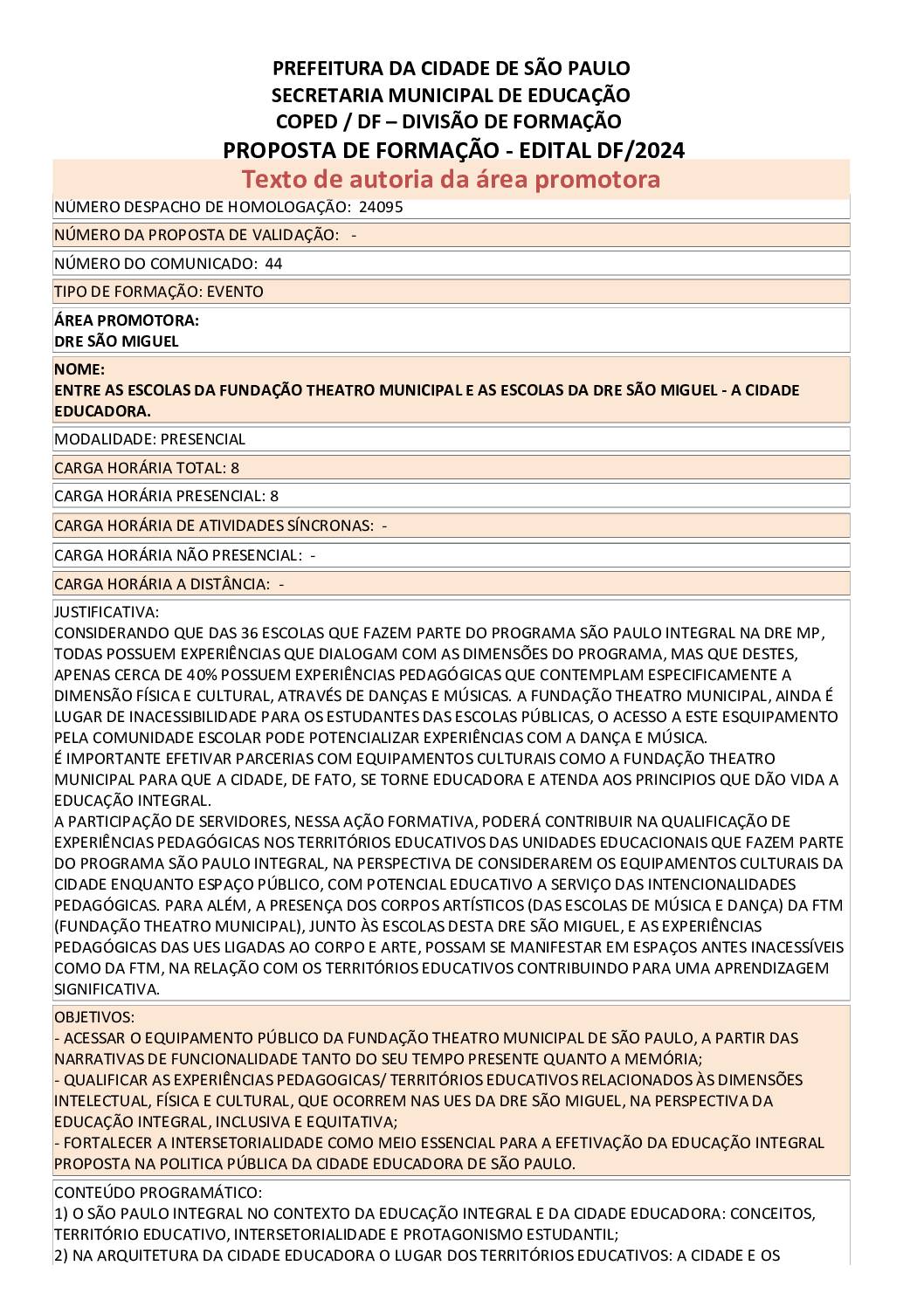 Proposta Formativa Homologada pela SME