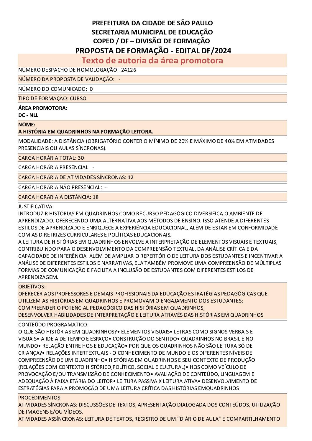PROPOSTA FORMATIVA HOMOLOGADA EM SME.