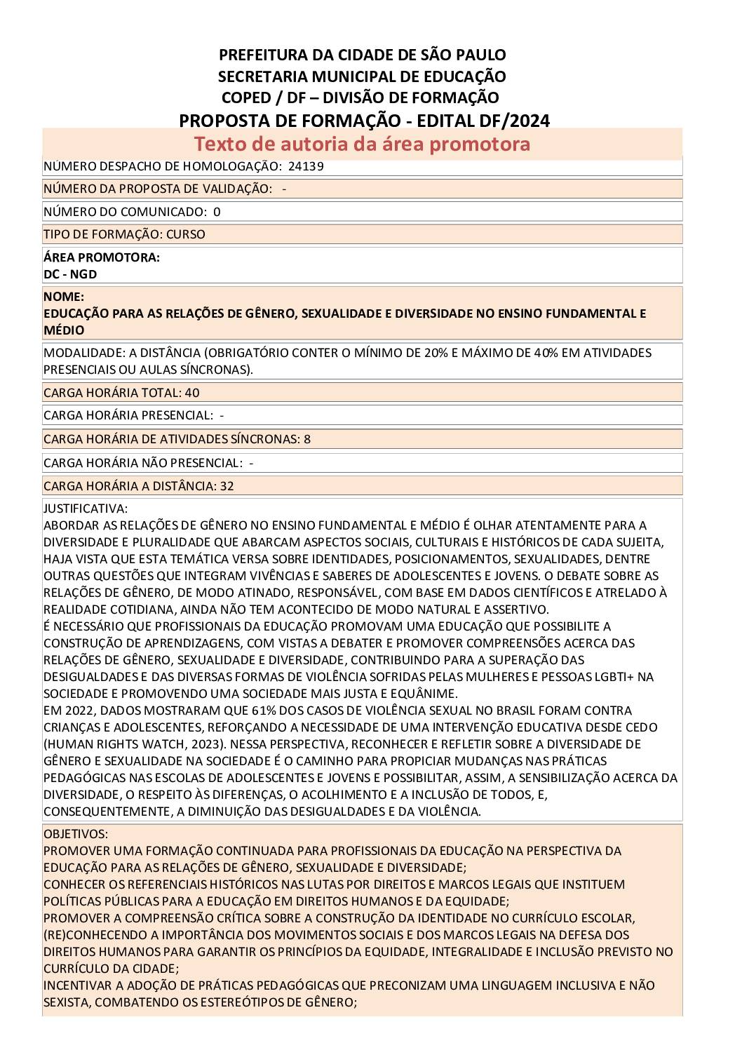 PROPOSTA FORMATIVA HOMOGADA PELA SME.