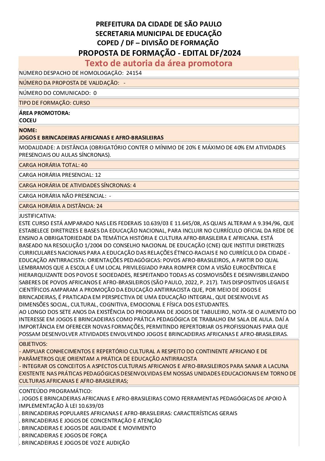 Proposta Formativa Homologada pela SME