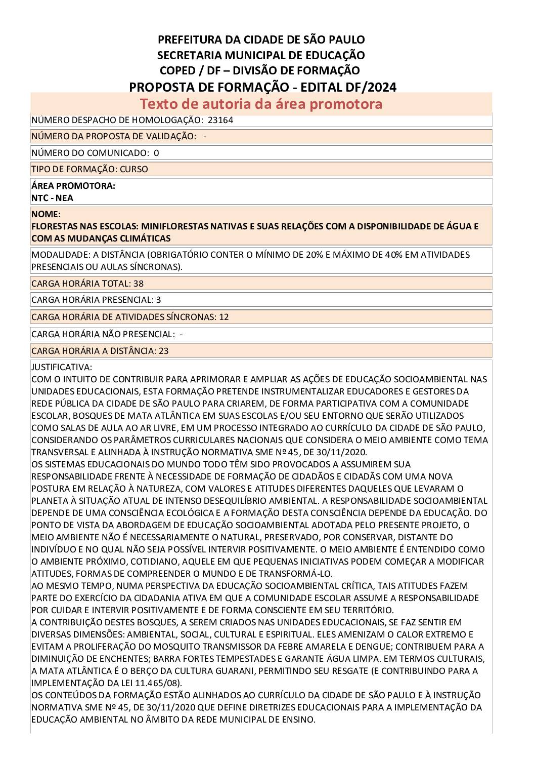 Proposta Formativa Homologada pela SME