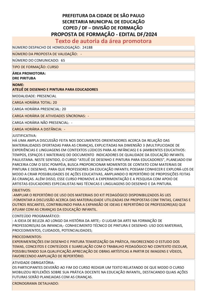 PROPOSTA FORMATIVA HOMOLOGADA PELA SME.