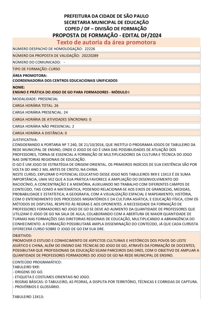 PROPOSTA FORMATIVA HOMOLOGADA PELA SME.