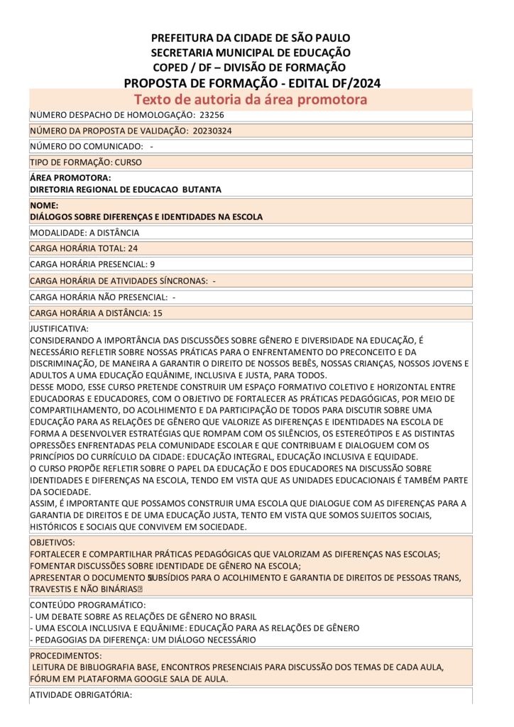 PROPOSTA FORMATIVA HOMOLOGADA PELA SME.