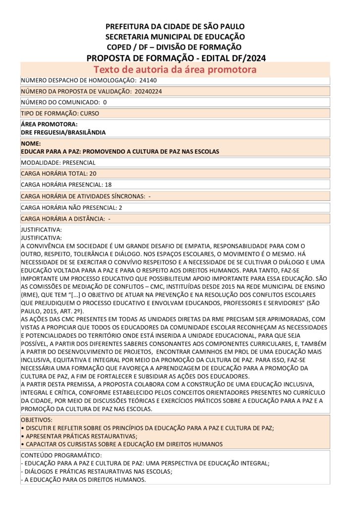 Proposta Formativa Homologada pela SME