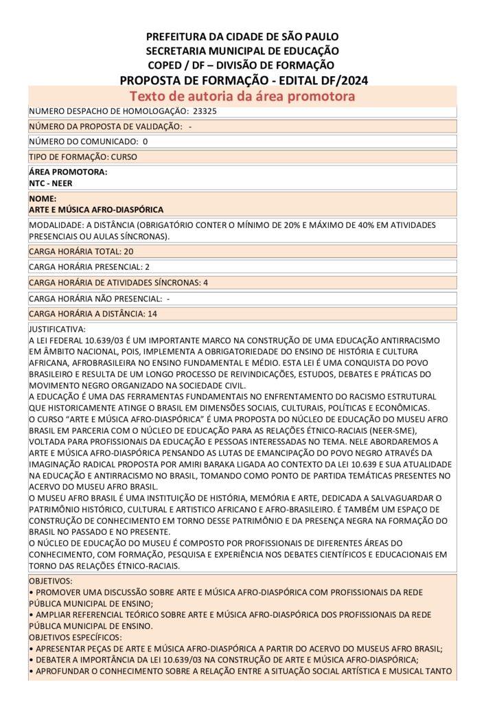 PROPOSTA FORMATIVA HOMOLOGADA PELA SME.