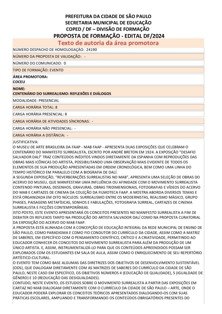 Proposta Formativa Homologada pela SME