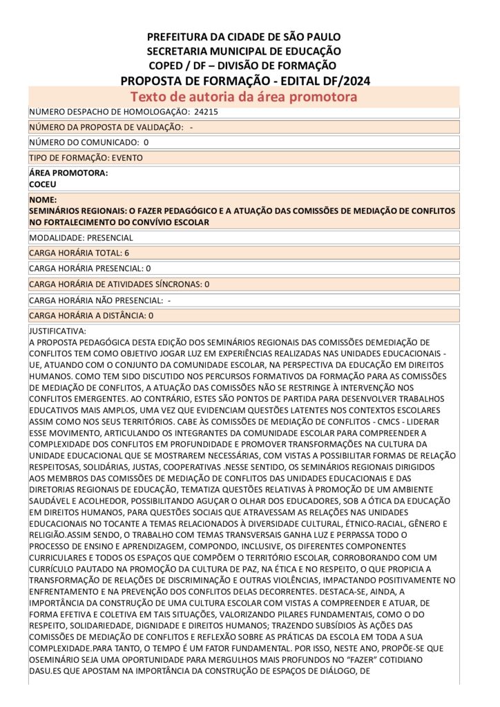 PROPOSTA FORMATIVA HOMOLOGADA PELA SME.