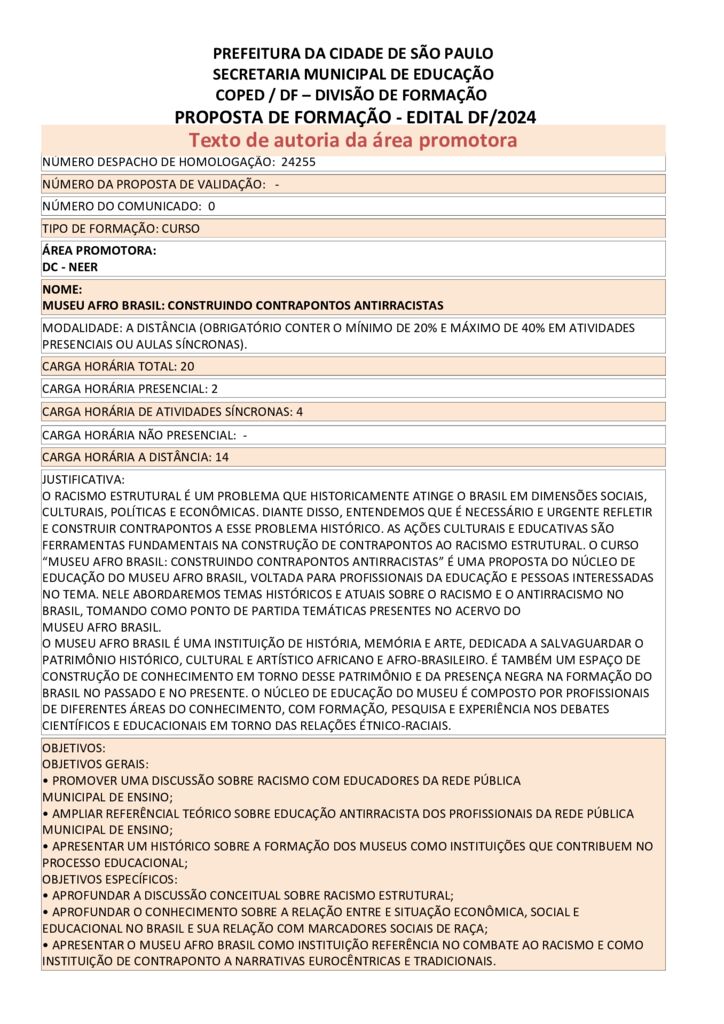 PROPOSTA FORMATIVA HOMOLOGADA PELA SME.