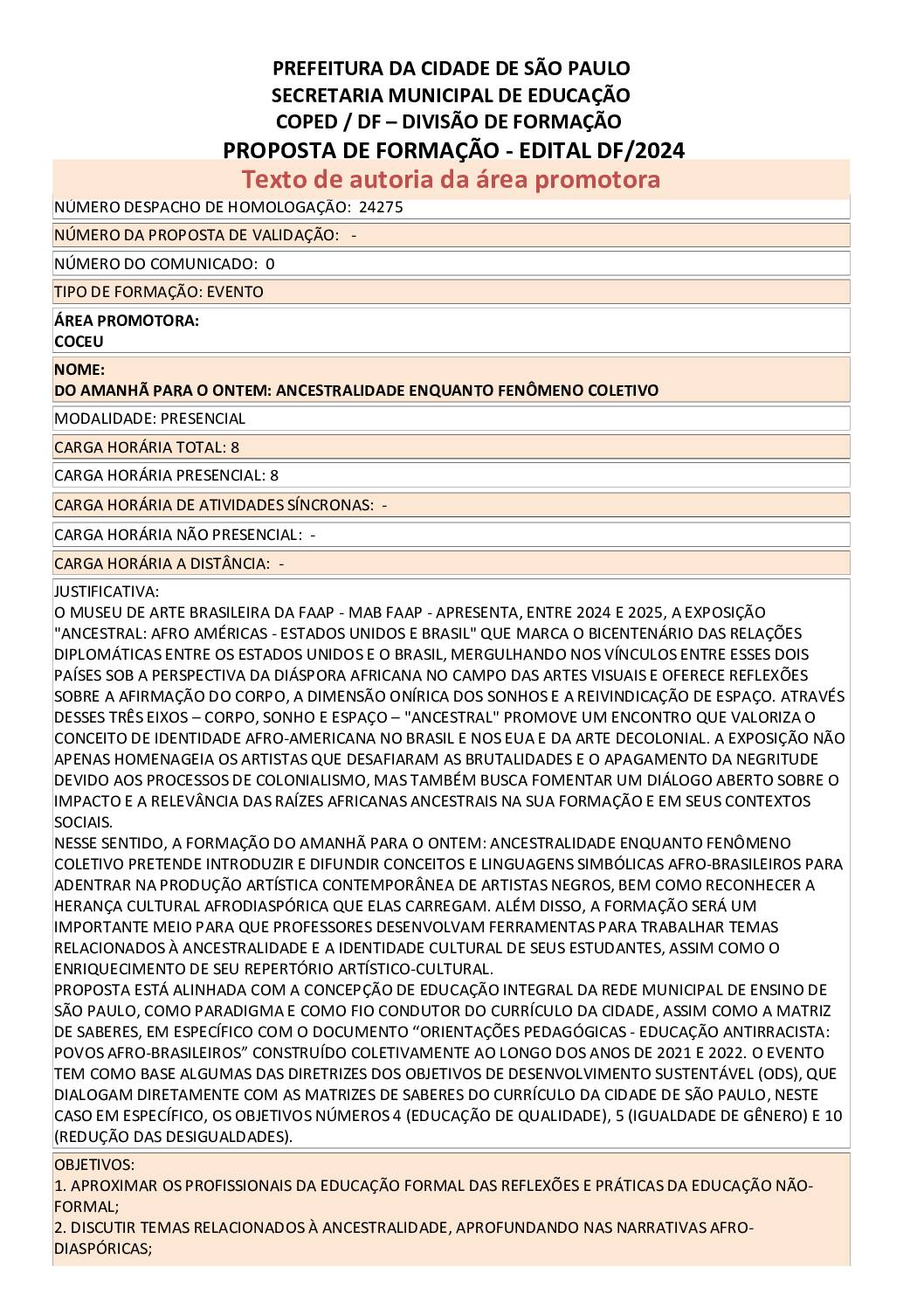PROPOSTA FORMATIVA HOMOLOGADA PELA SME.