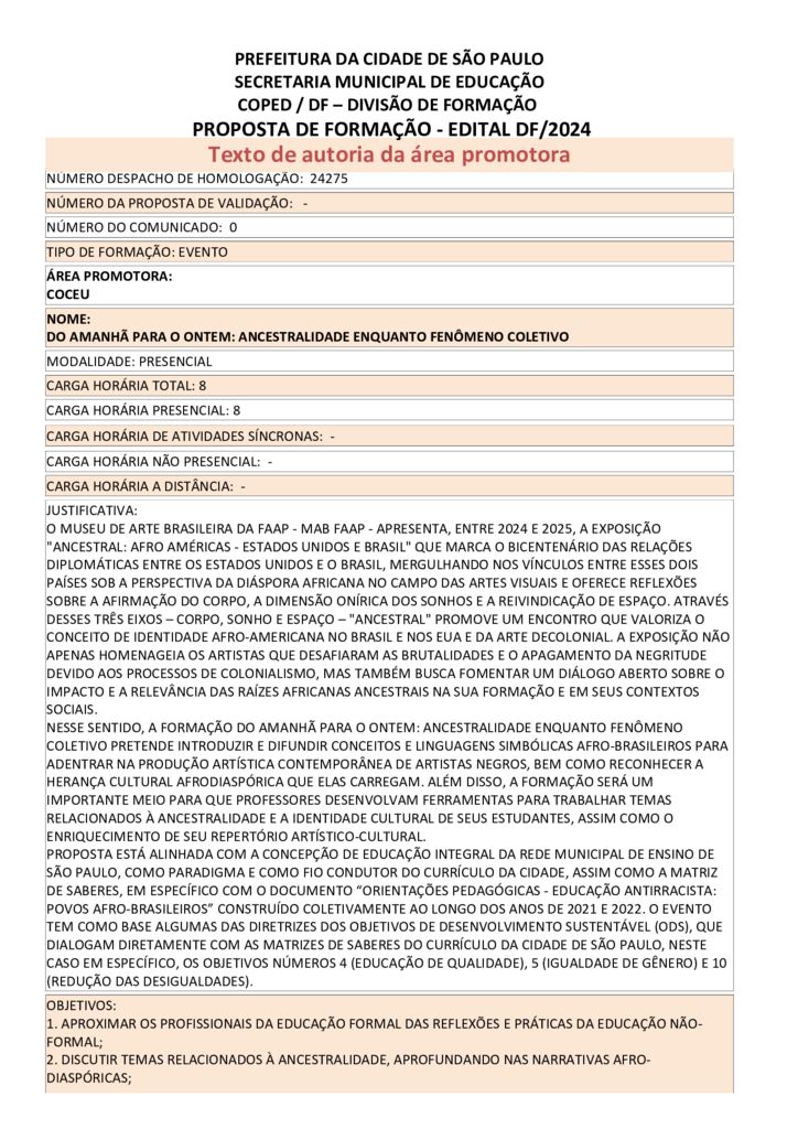 PROPOSTA FORMATIVA HOMOLOGADA PELA SME.