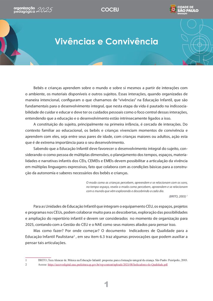 Este conteúdo é parte integrante do documento “Organização Pedagógica – 2025”. Código da Memória Documental: SMS56/2025.