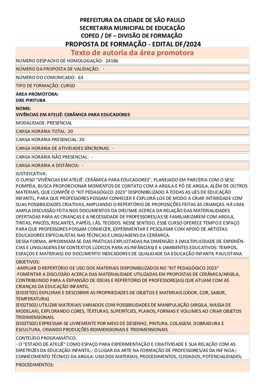 Proposta homologada pela SME