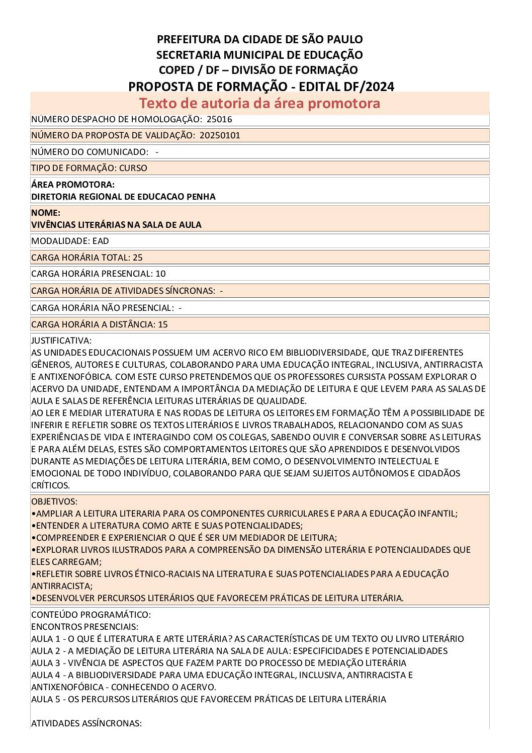 Proposta formativa homologada pela SME