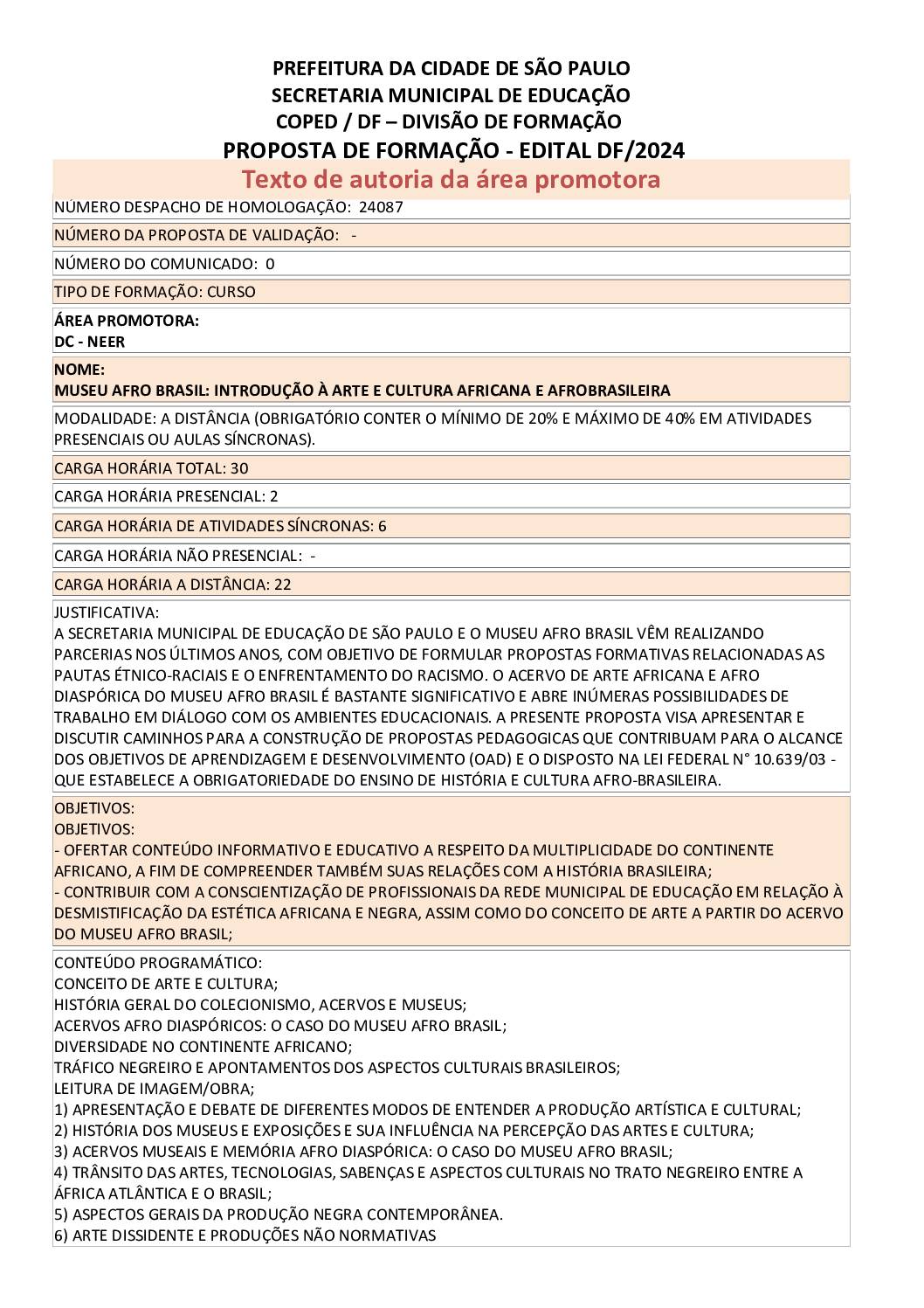 Proposta formativa homologada pela SME
