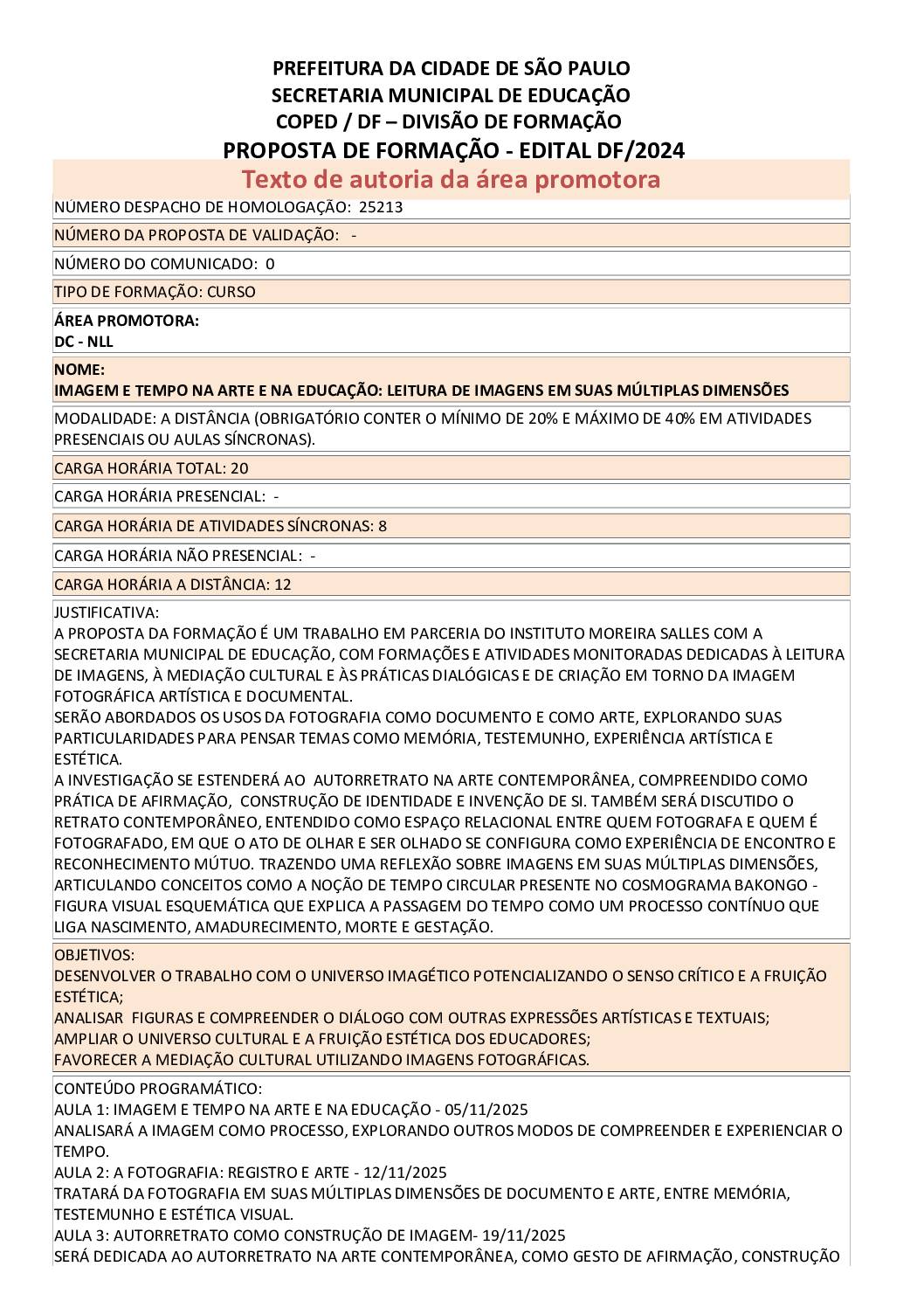 Proposta formativa homologada pela SME.