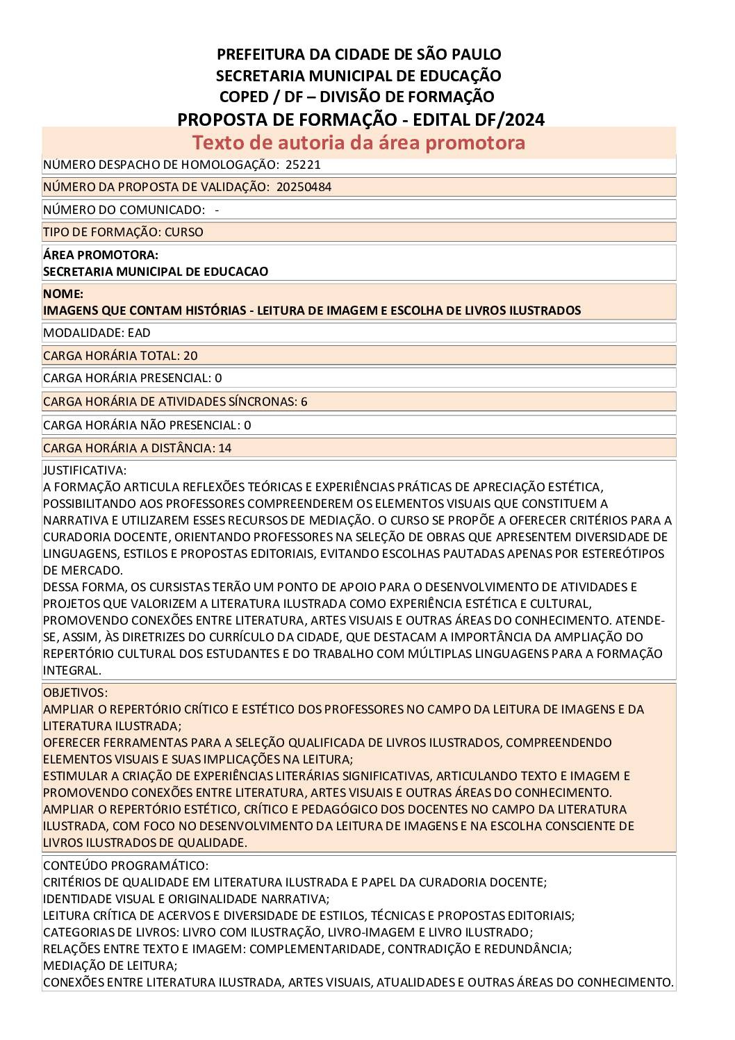 PROPOSTA FORMATIVA HOMOLOGADA PELA SME.