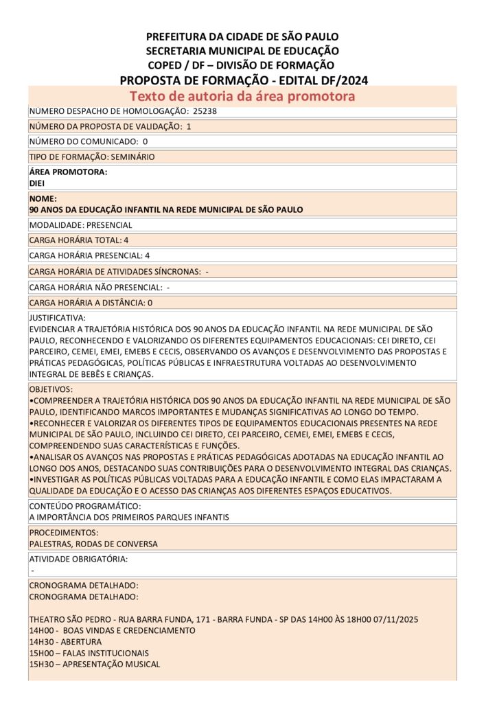 PROPOSTA FORMATIVA HOMOLOGADA PELA SME.