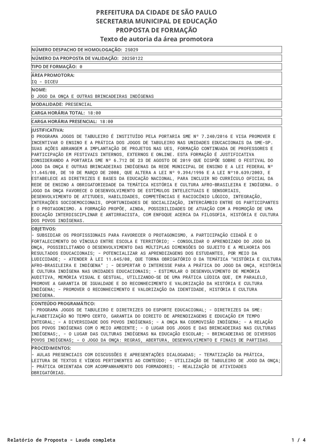 Proposta homologada pela SME.